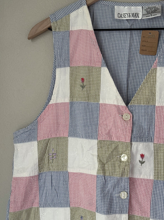 Vintage Gingham Floral Vest